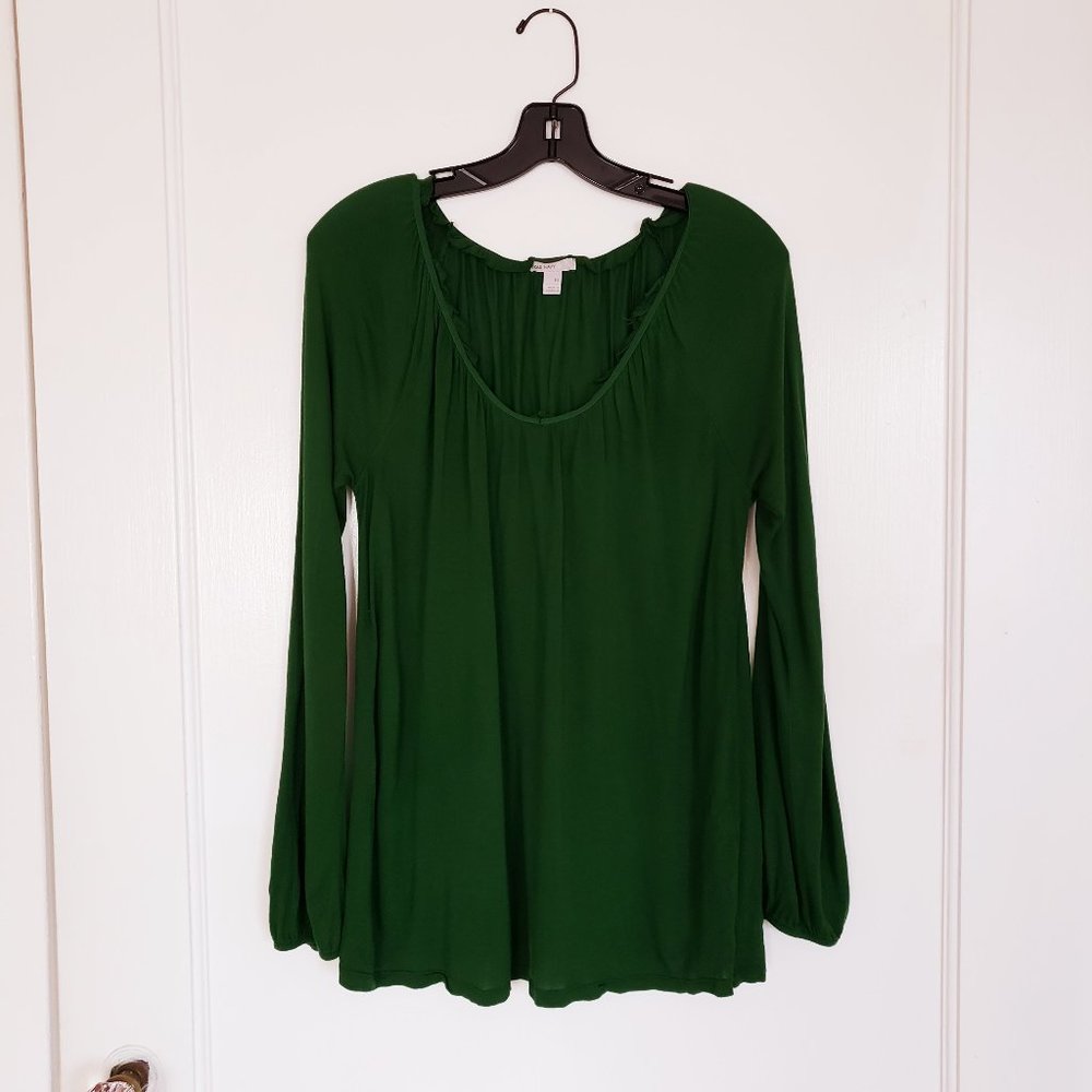 Old Navy Emerald Green Ruffle V-Neck Tunic Top blouse pullover Size M